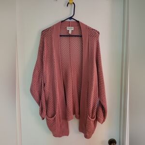 Arizona Women's Pink Open-Knit Sweater Size M Oversized Fit Cardigan Pockets